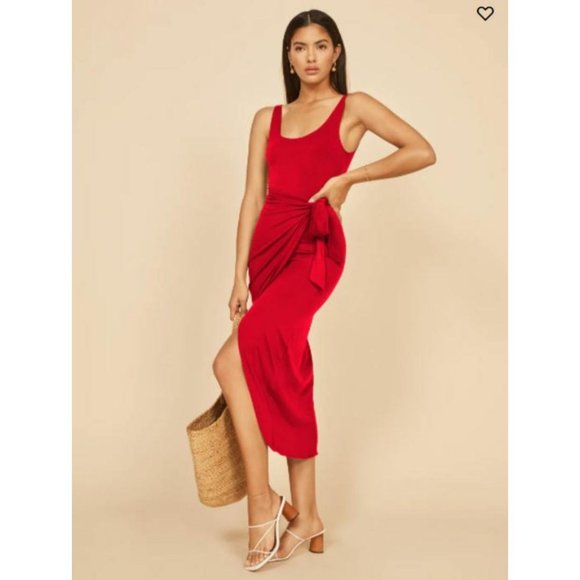 Reformation Dresses & Skirts - Reformation Women Kaila Fitted Wrap Midi Dress in Red, S